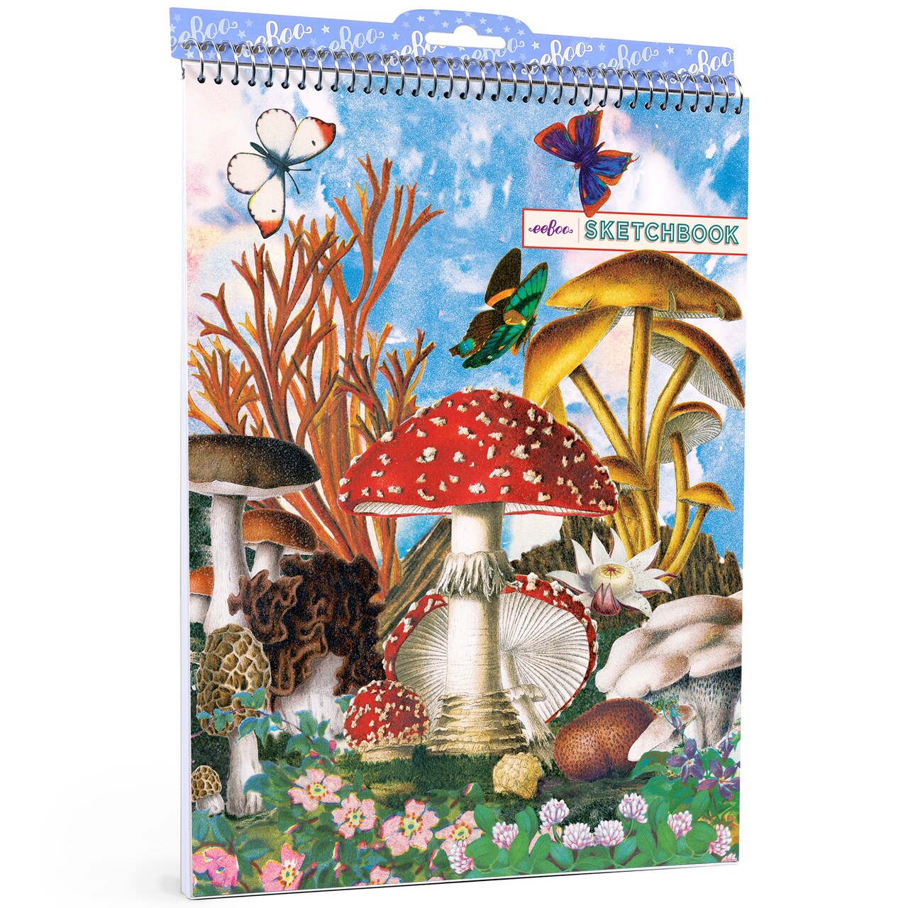 eeBoo: Sketchbook - Mushroom - Vintage Nature Spiral Bound Pad, Color & Drawing Paper, 60 Pages, 8.5x11", Eco-Friendly, Portable, Kids Art Supplies